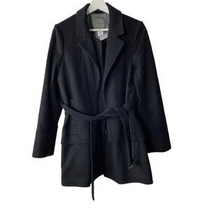 J CREW Peacoat by Nello Gori Size 6 Black Winter Wool Coat Belted